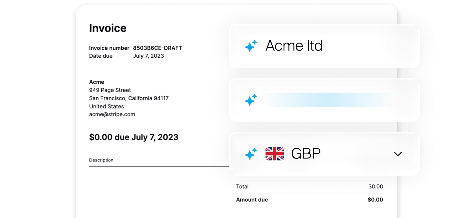 Invoice with vendor, amount and currency read automatically by Incard