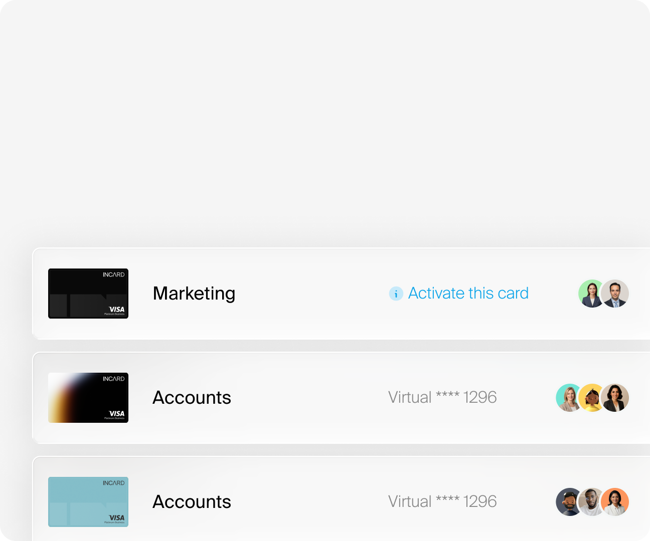 Incard virtual cards for Marketing and Accounts teams